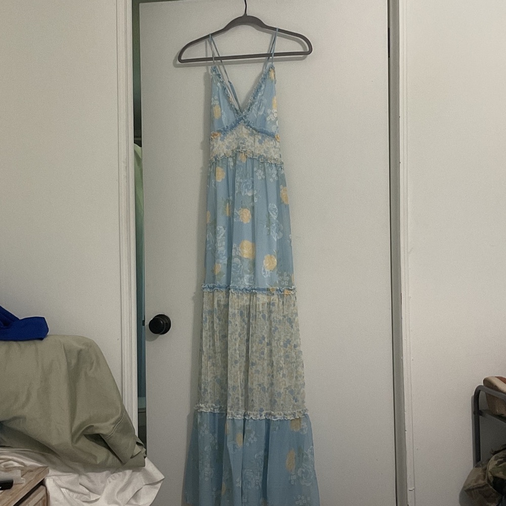 Altar'd State Blue and Yellow Floral Maxi Dress